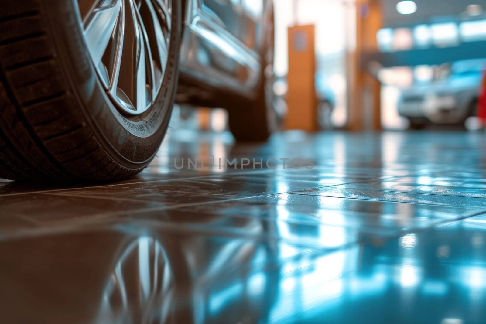 close up tire car in Tire shop, Group of new tires for sale in a tire shop. Generative Ai.