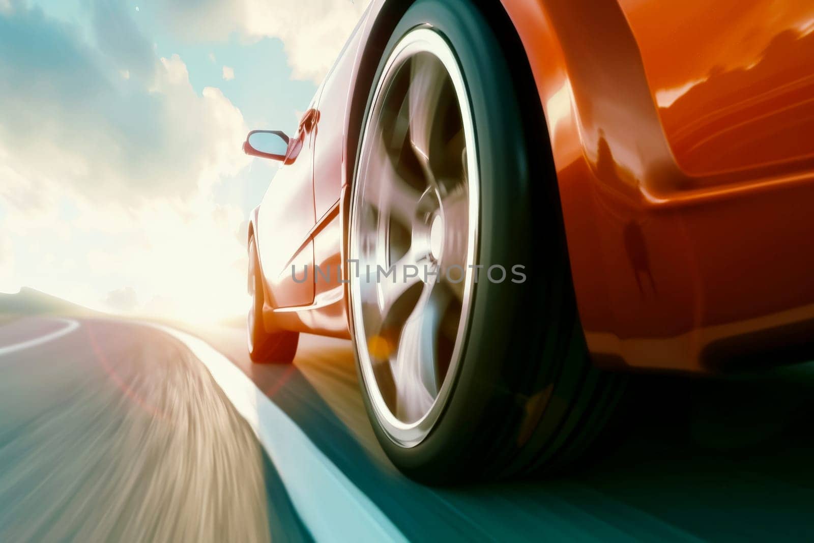 close up tire sport car on the road. Generative Ai.