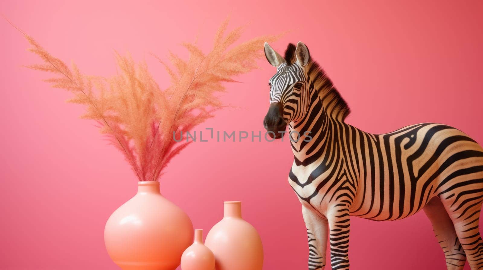 Multi-colored zebra on a pink background. Memphis style. Modern design. by natali_brill