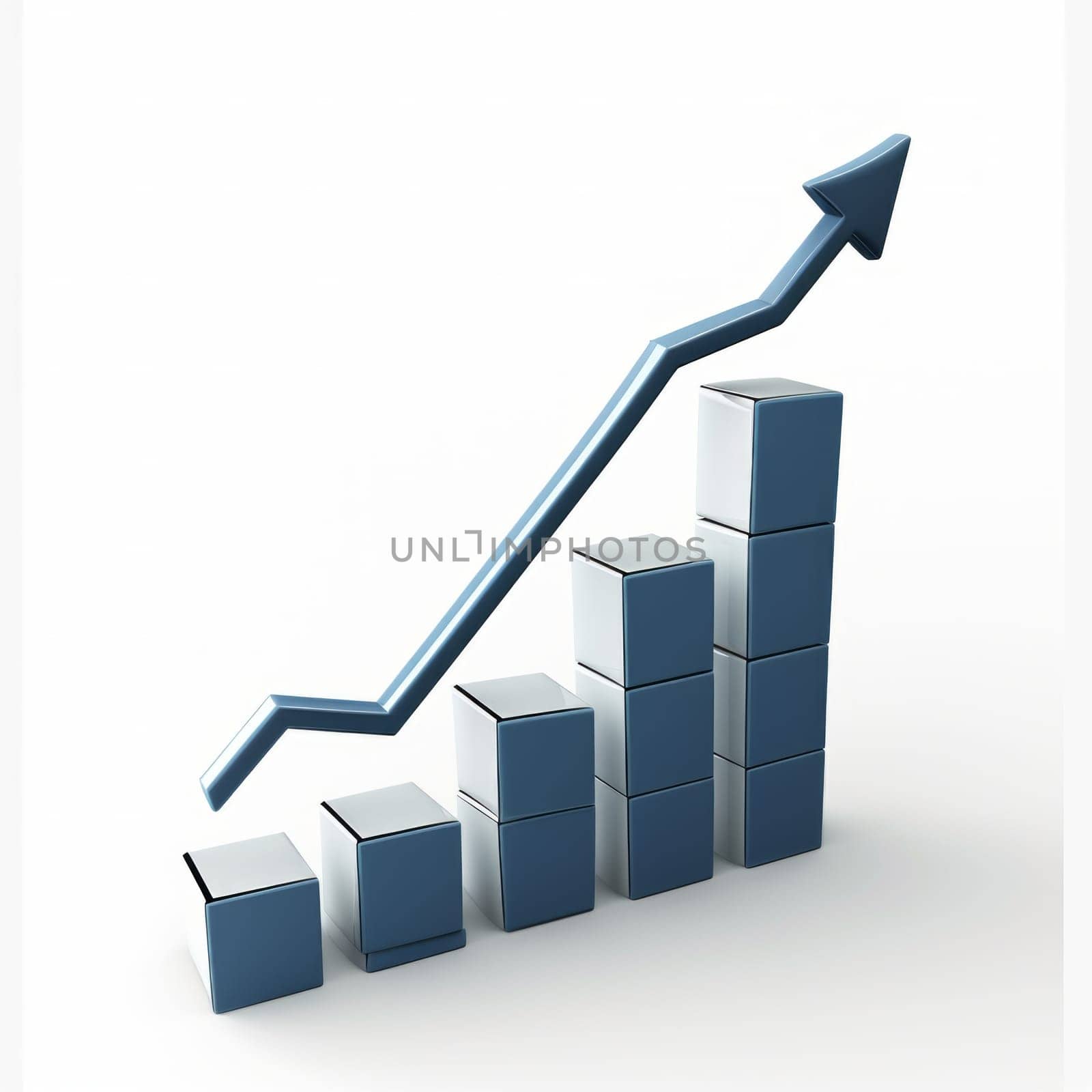 uptrend line arrows go up with bar chart in flat icon design on white background.