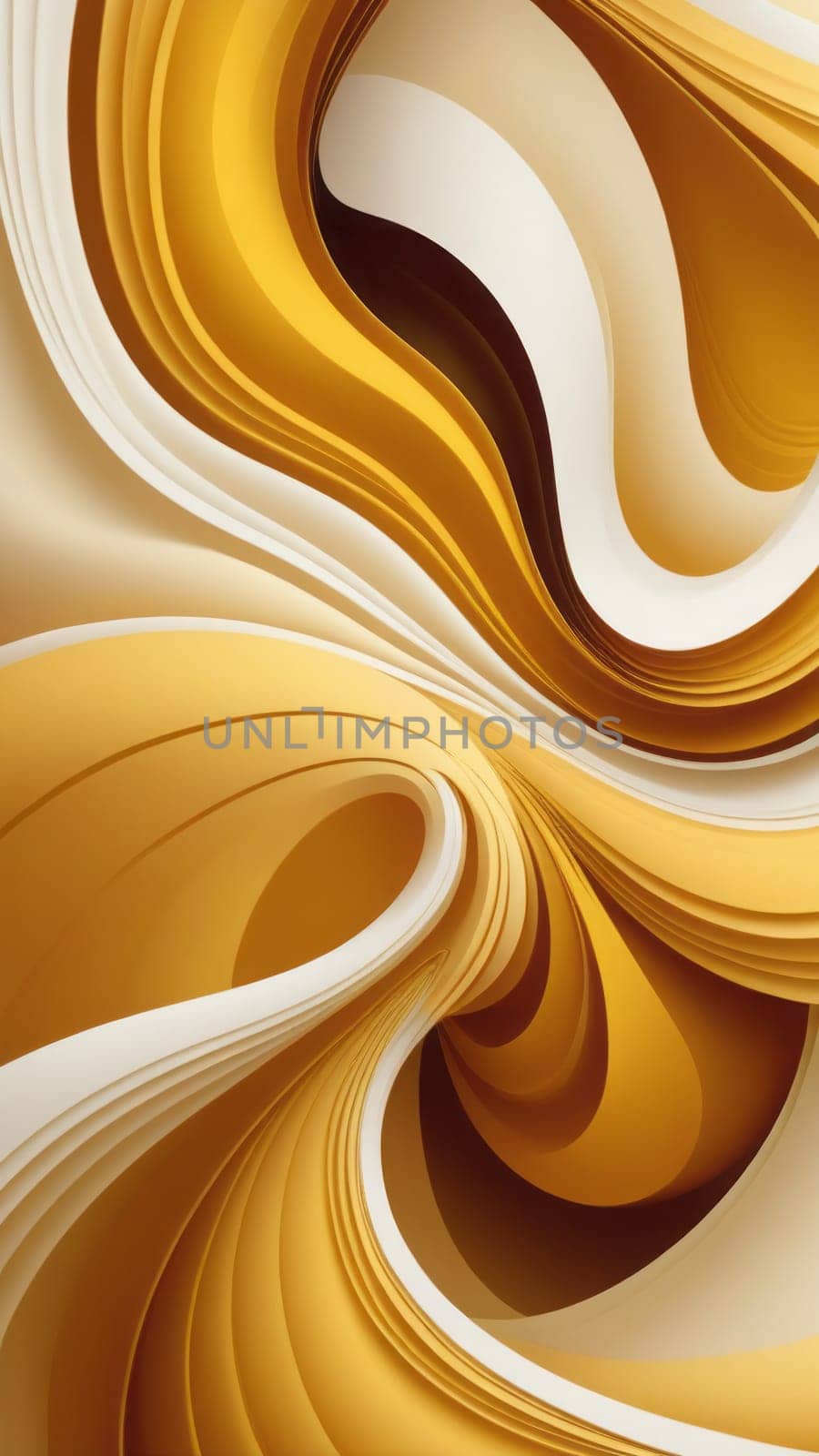 A gradient wallpaper with Swirled shapes using white and darkgoldenrod gradient colors. Generative AI.