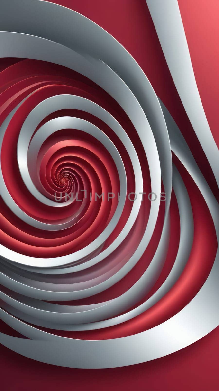 A gradient wallpaper with Vortex shapes using silver and crimson gradient colors. Generative AI.
