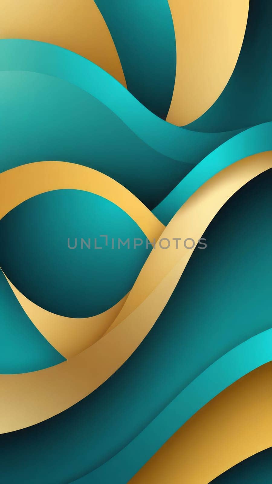 A gradient wallpaper with Layered shapes using teal and lightgoldenrodyellow gradient colors. Generative AI.