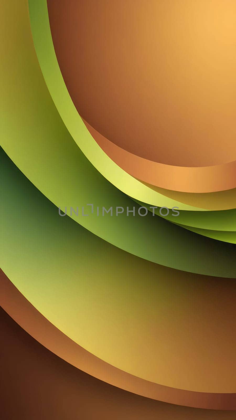 A gradient wallpaper with Ellipsoidal shapes using green and brown gradient colors. Generative AI.