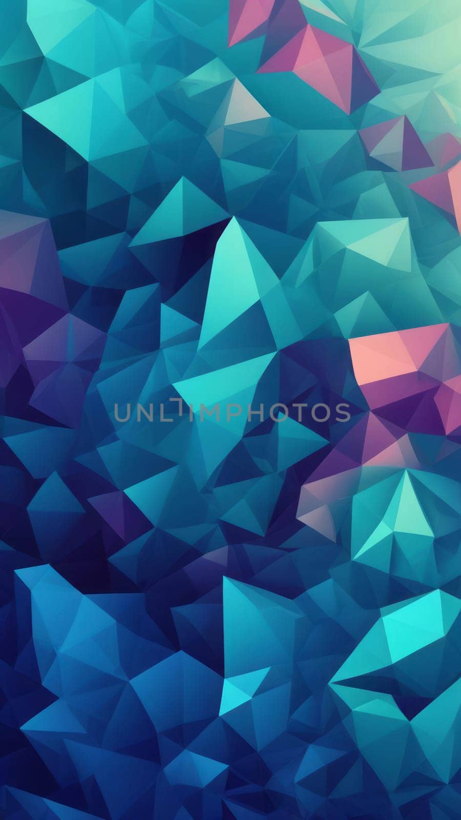 A gradient wallpaper with Crystalline shapes using aqua and darkblue gradient colors. Generative AI.