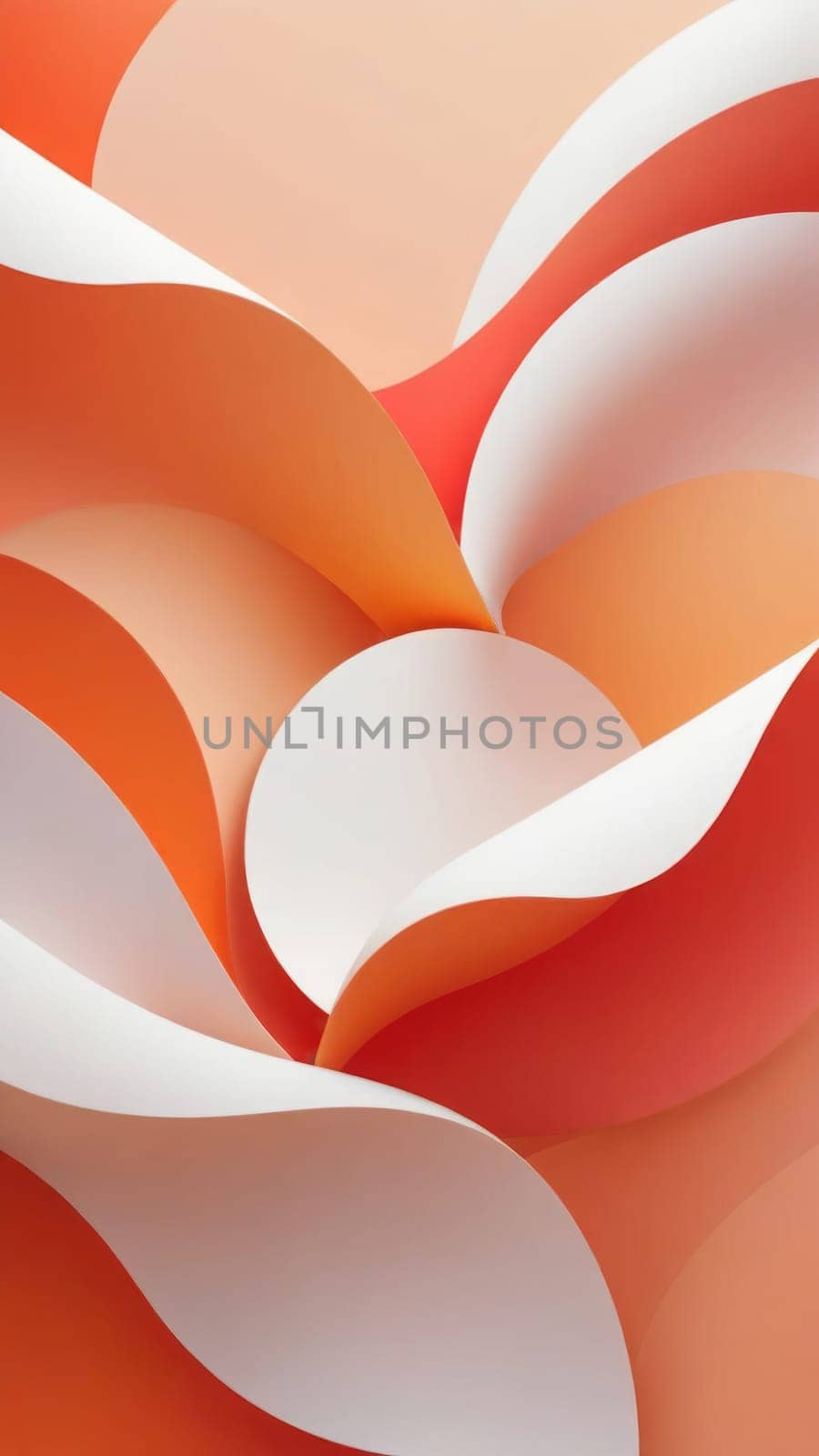 A gradient wallpaper with Sculpted shapes using white and orangered gradient colors. Generative AI.