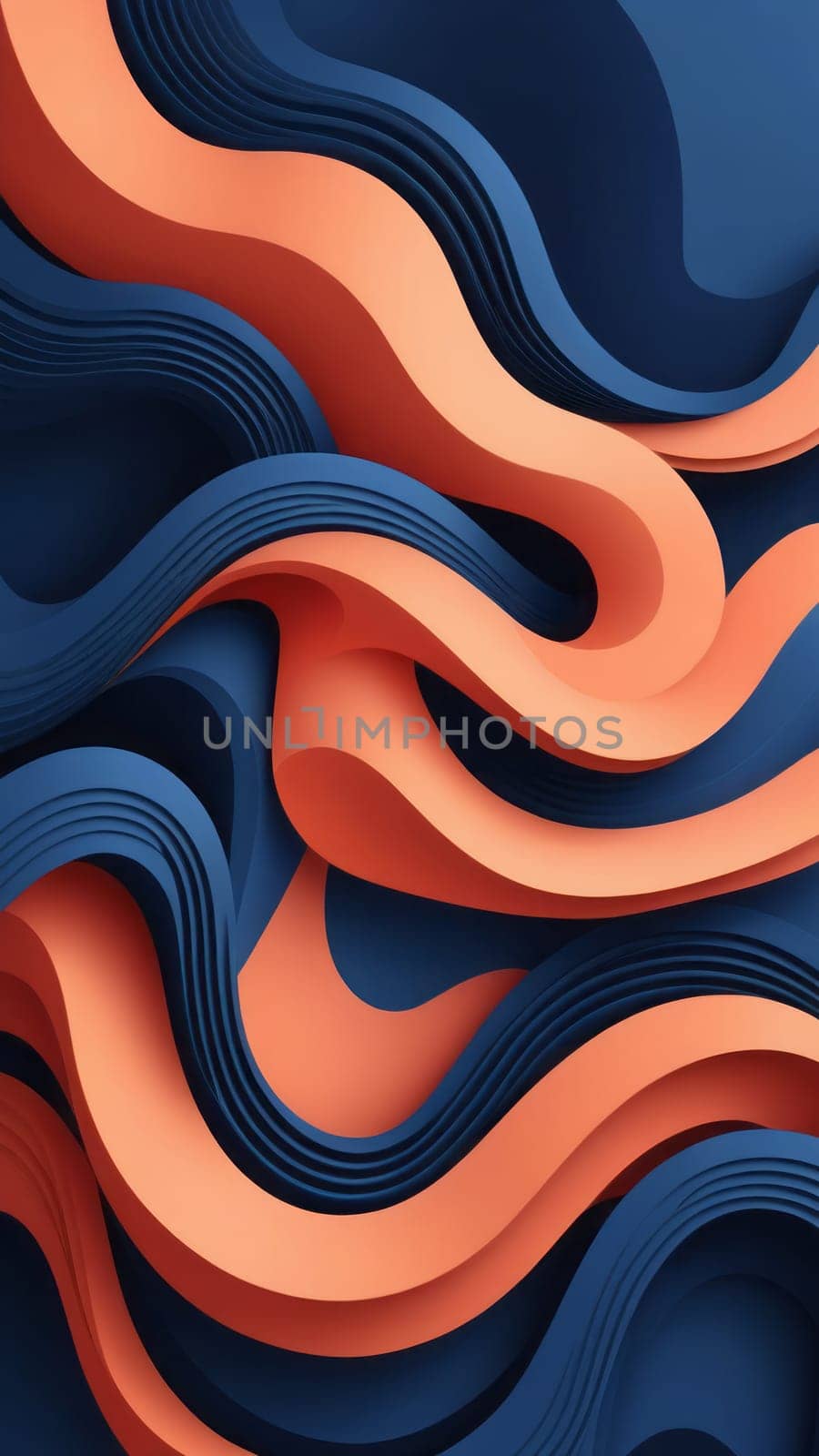 A gradient wallpaper with Meander shapes using navy and darksalmon gradient colors. Generative AI.
