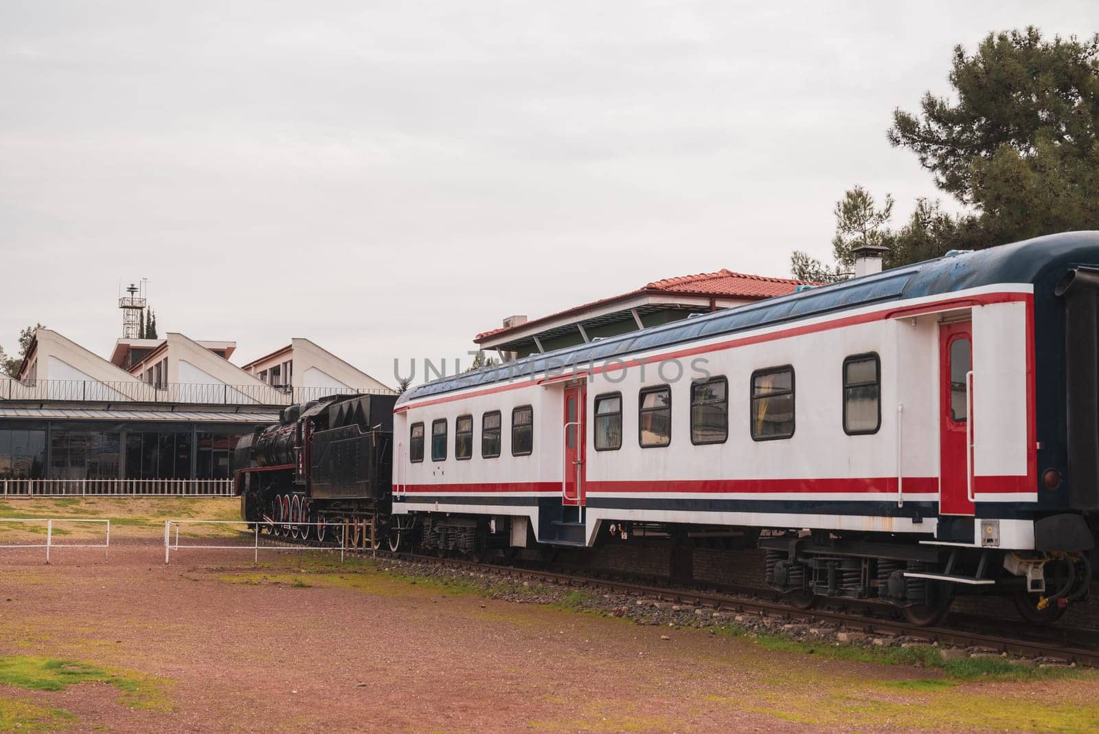 Vintage passenger train waiting for passengers at the train station