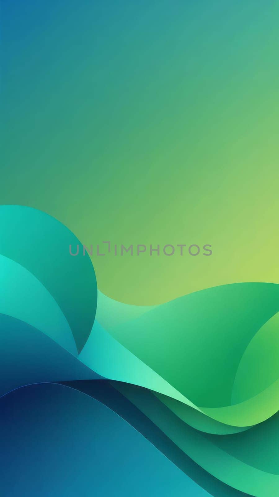 A gradient wallpaper with Trefoil shapes using green and blue gradient colors. Generative AI.