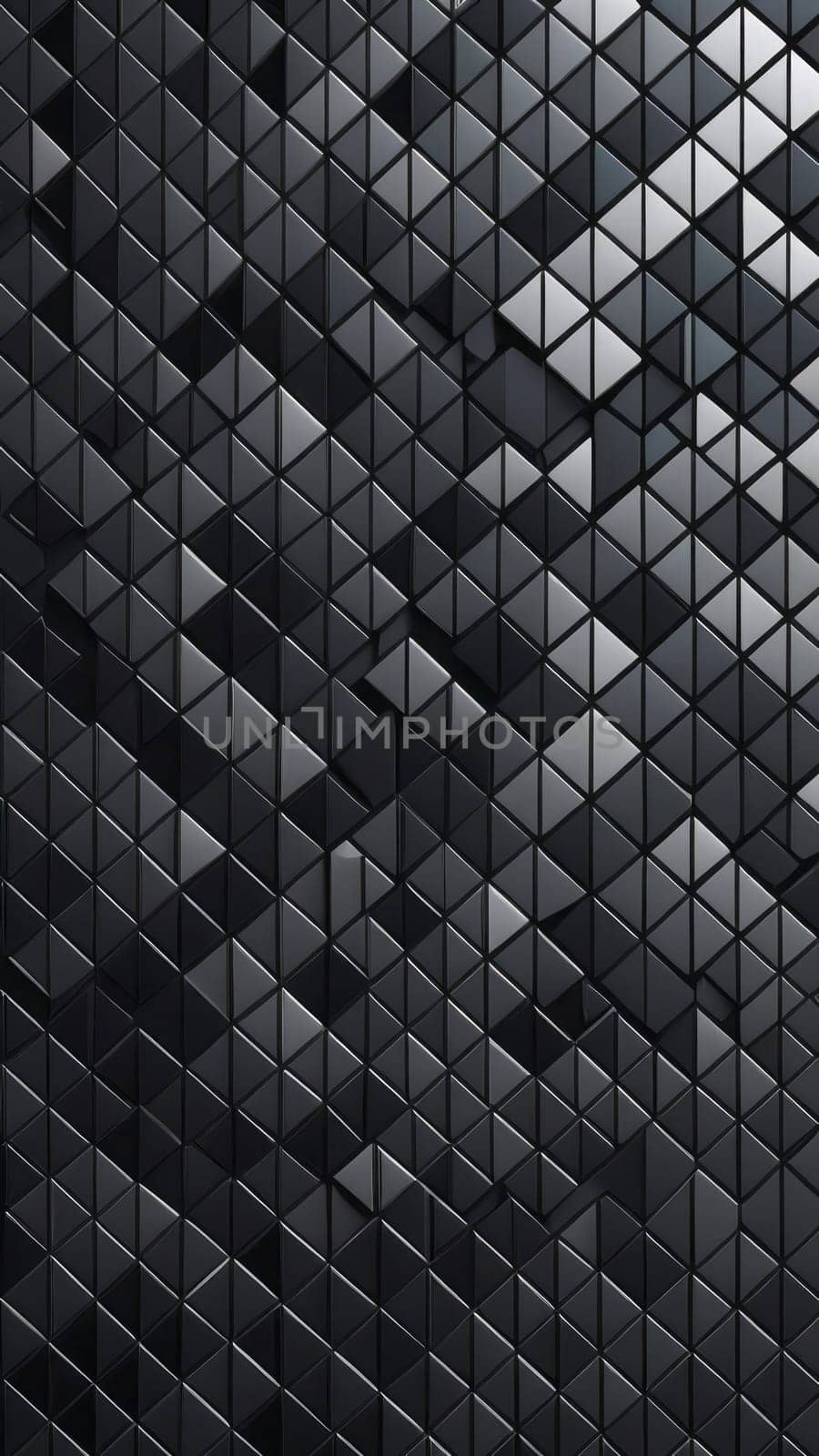 A gradient wallpaper with Mosaic shapes using black and grey gradient colors. Generative AI.