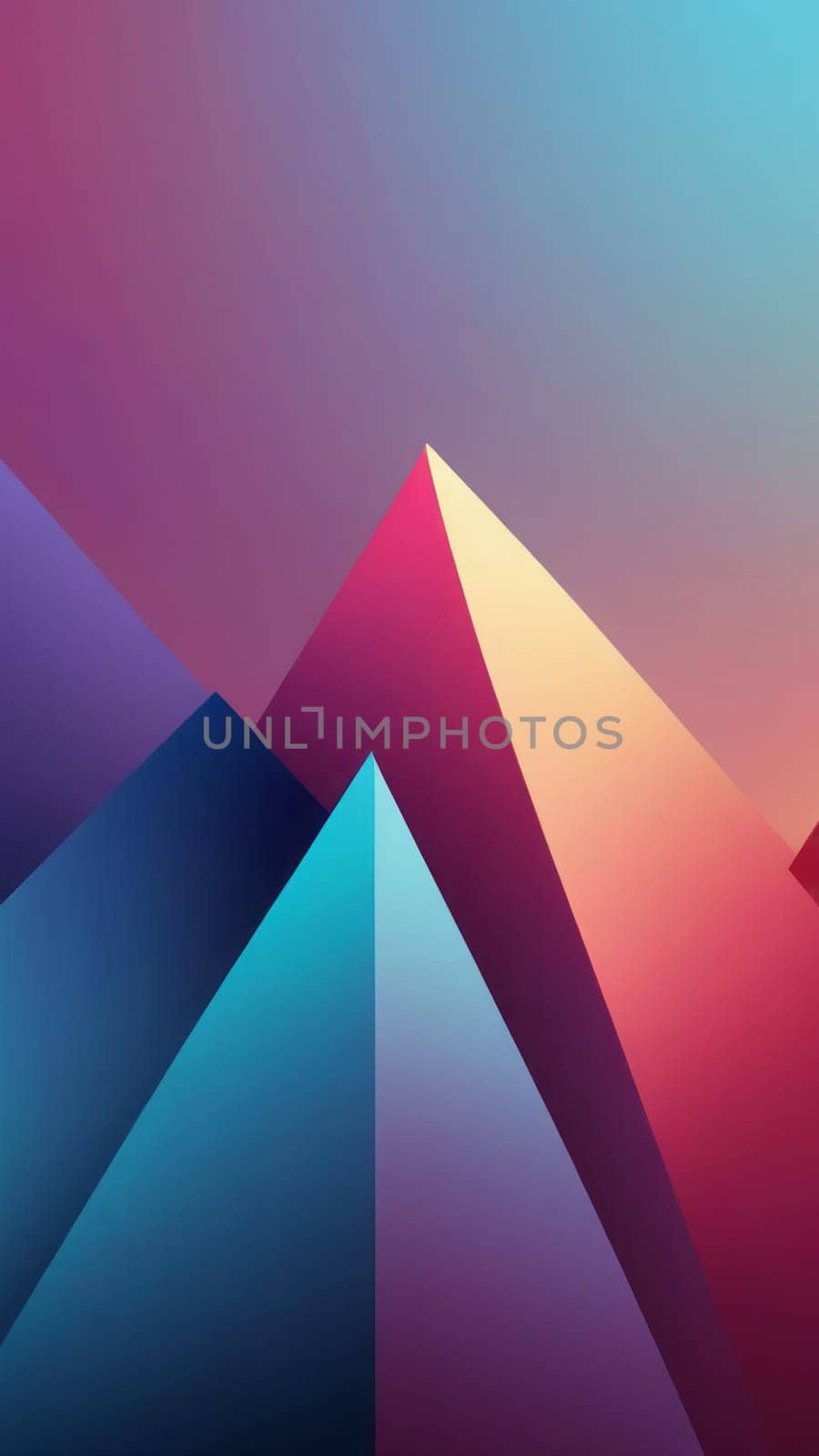 A gradient wallpaper with Pyramidal shapes using maroon and deepskyblue gradient colors. Generative AI.