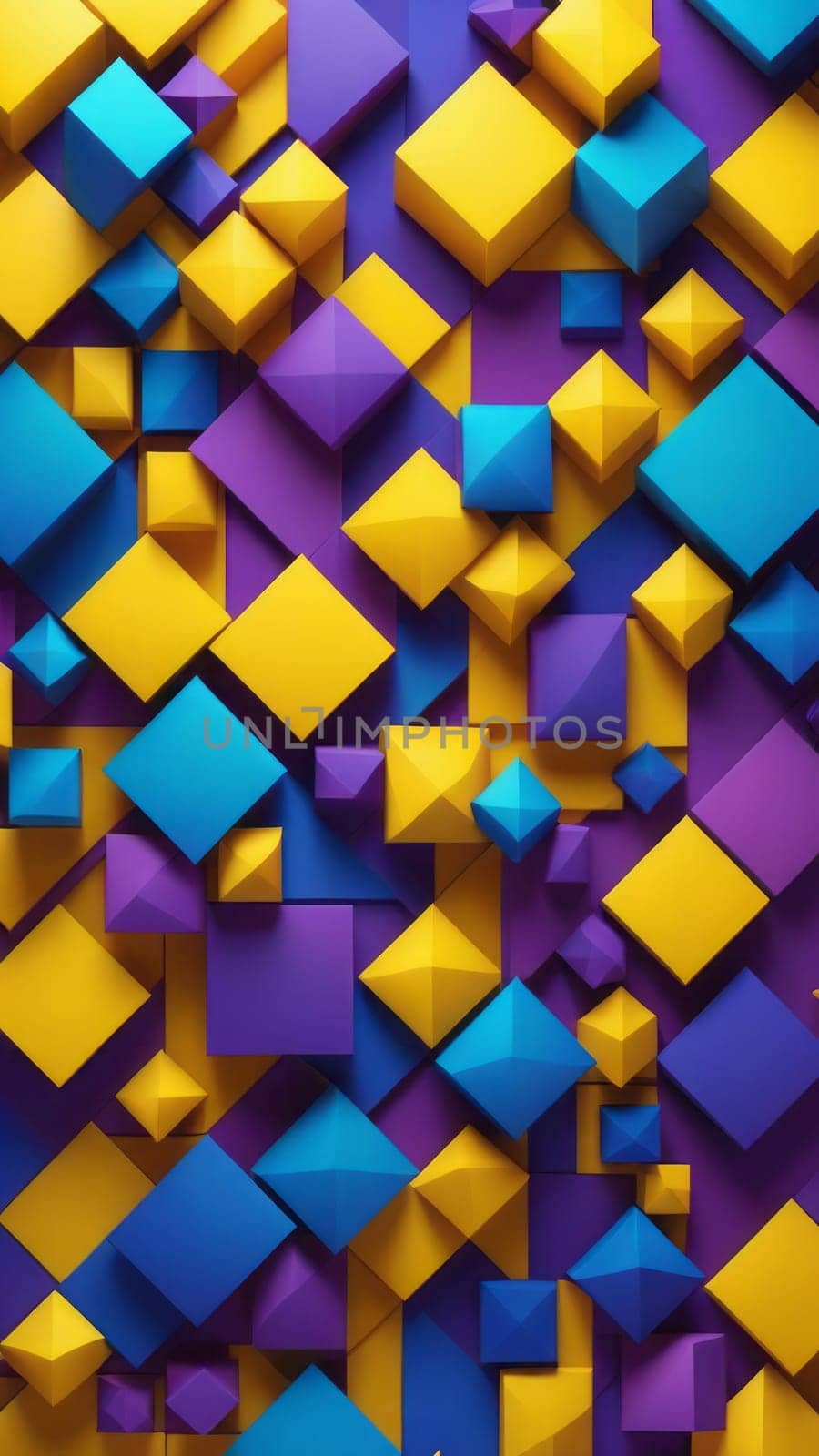 A gradient wallpaper with Cubist shapes using yellow and blueviolet gradient colors. Generative AI.