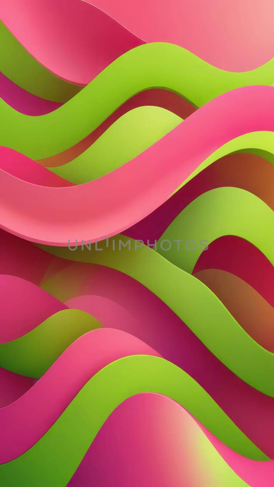 A gradient wallpaper with Meander shapes using lime and pink gradient colors. Generative AI.