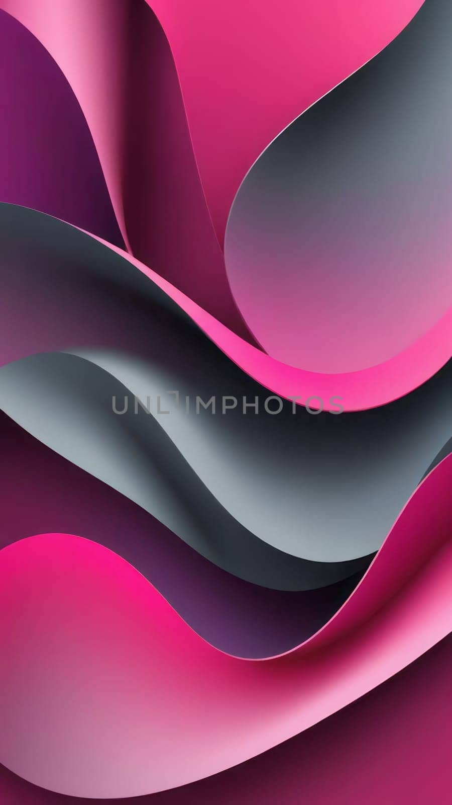 A gradient wallpaper with Looped shapes using fuchsia and dimgray gradient colors. Generative AI.