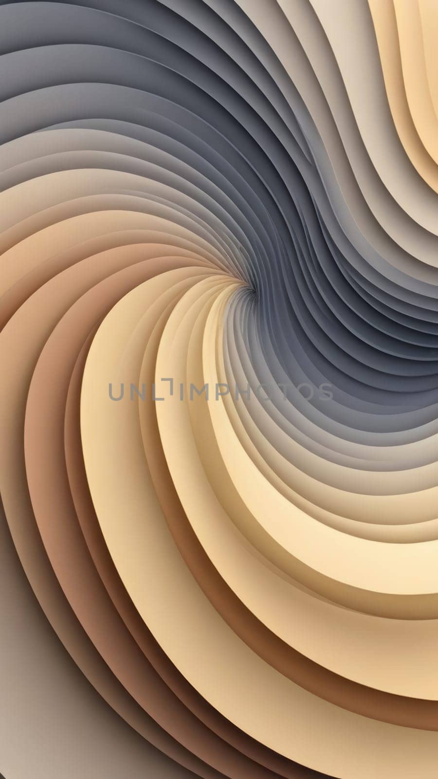 A gradient wallpaper with Spiral shapes using gray and beige gradient colors. Generative AI.