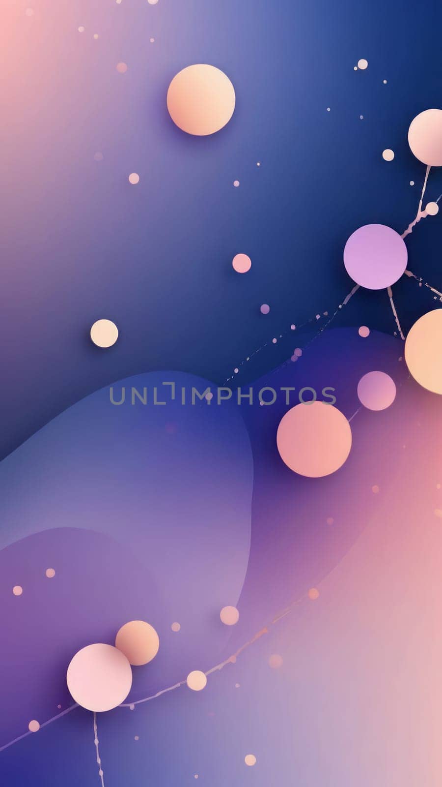 A gradient wallpaper with Splattered shapes using navy and lavenderblush gradient colors. Generative AI.