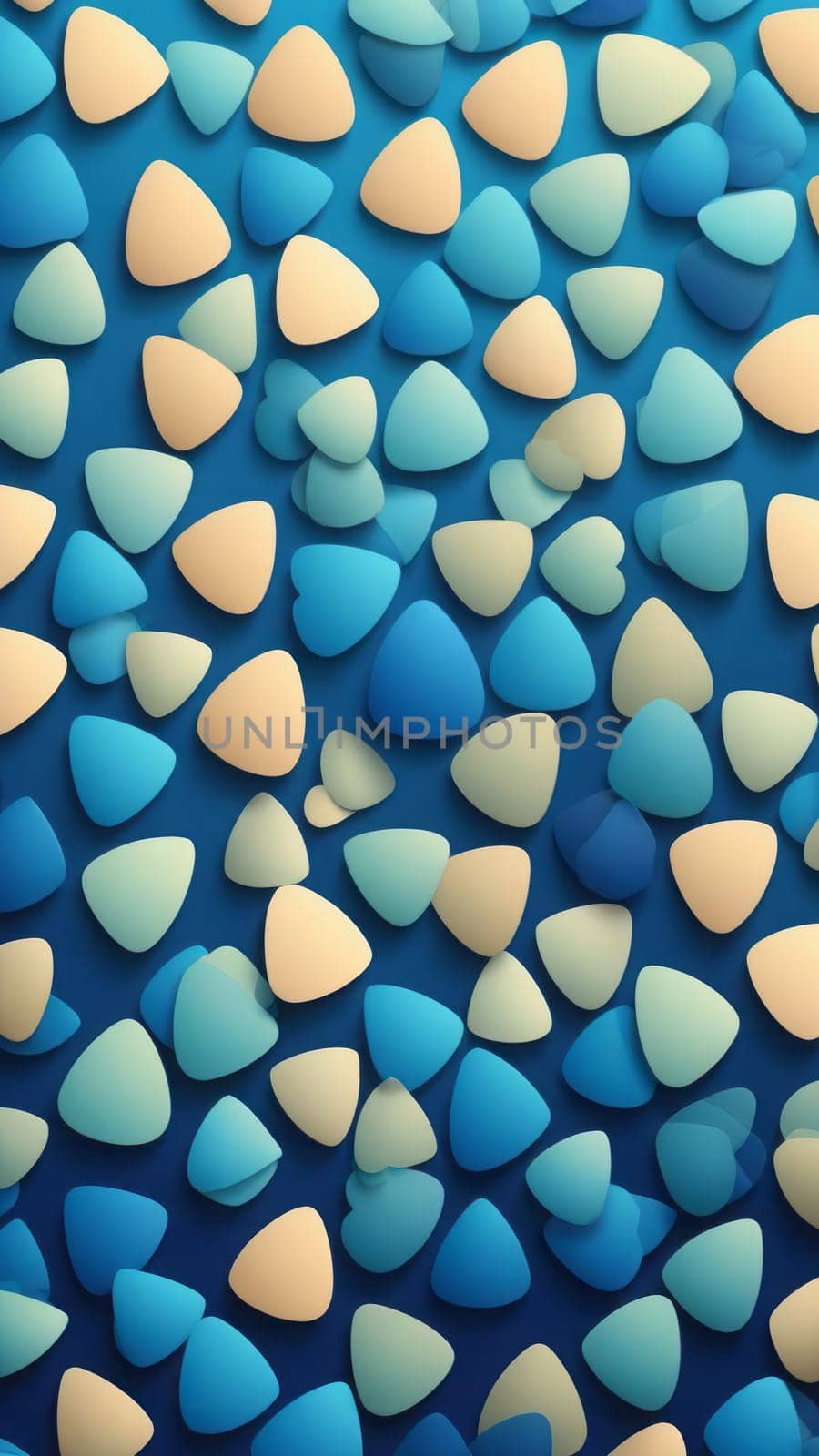 A gradient wallpaper with Plectrum shapes using blue and linen gradient colors. Generative AI.