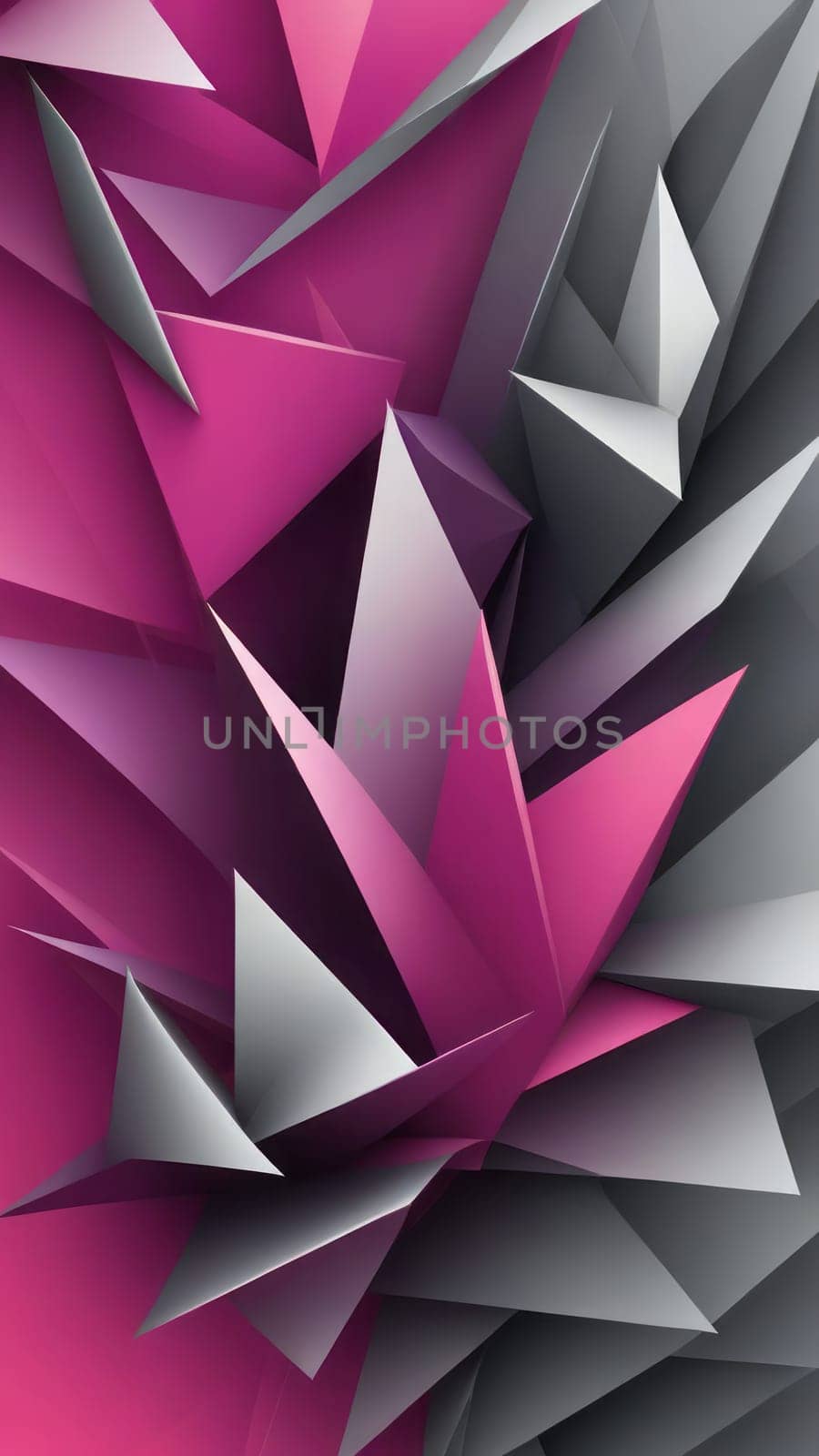 A gradient wallpaper with Spiked shapes using gray and magenta gradient colors. Generative AI.