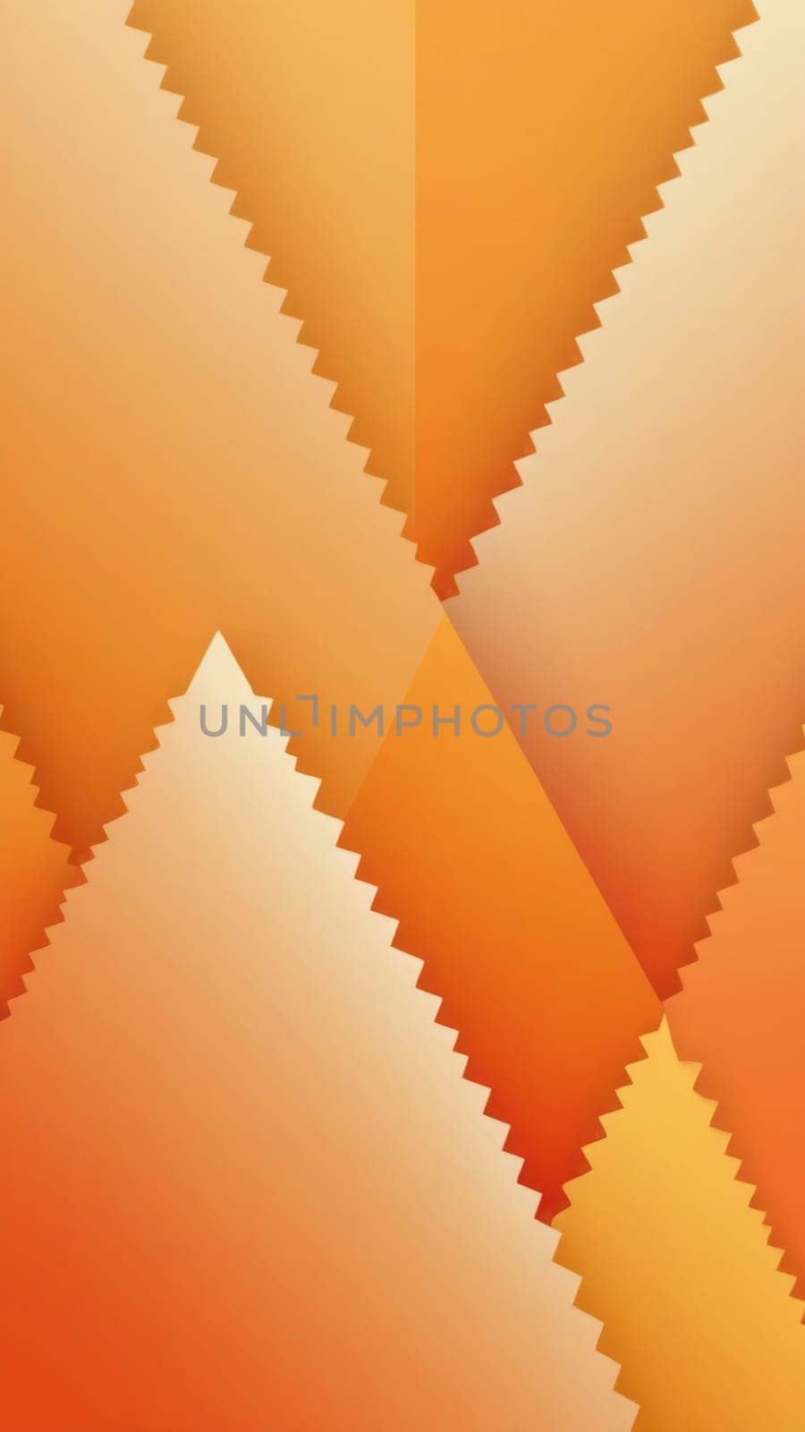 A gradient wallpaper with Serrated shapes using orange and blanchedalmond gradient colors. Generative AI.