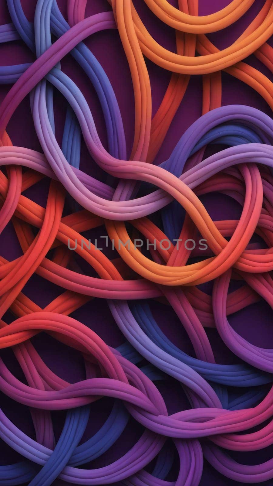 A gradient wallpaper with Knotted shapes using red and darkviolet gradient colors. Generative AI.