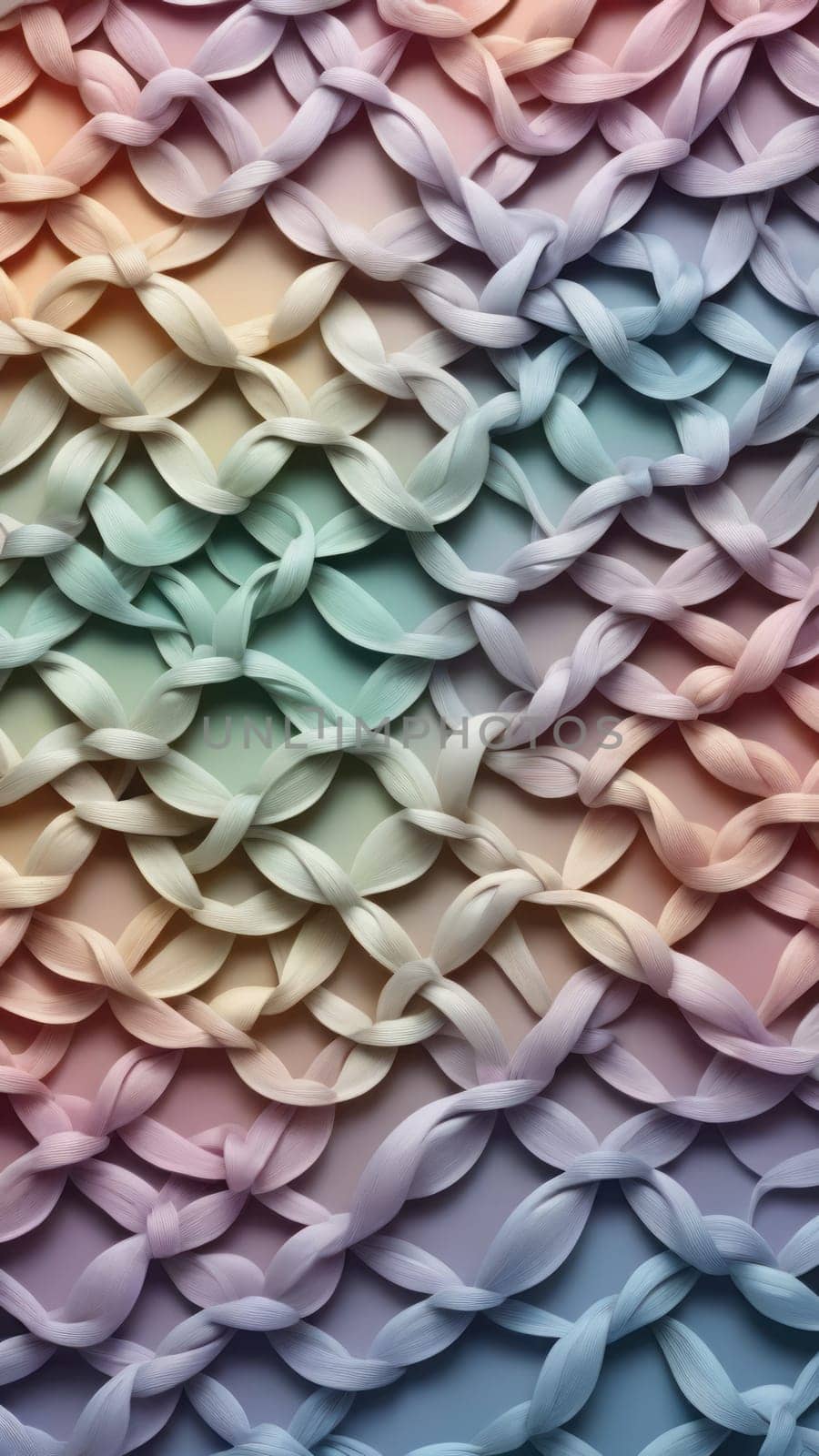 A gradient wallpaper with Knotted shapes using silver and seashell gradient colors. Generative AI.