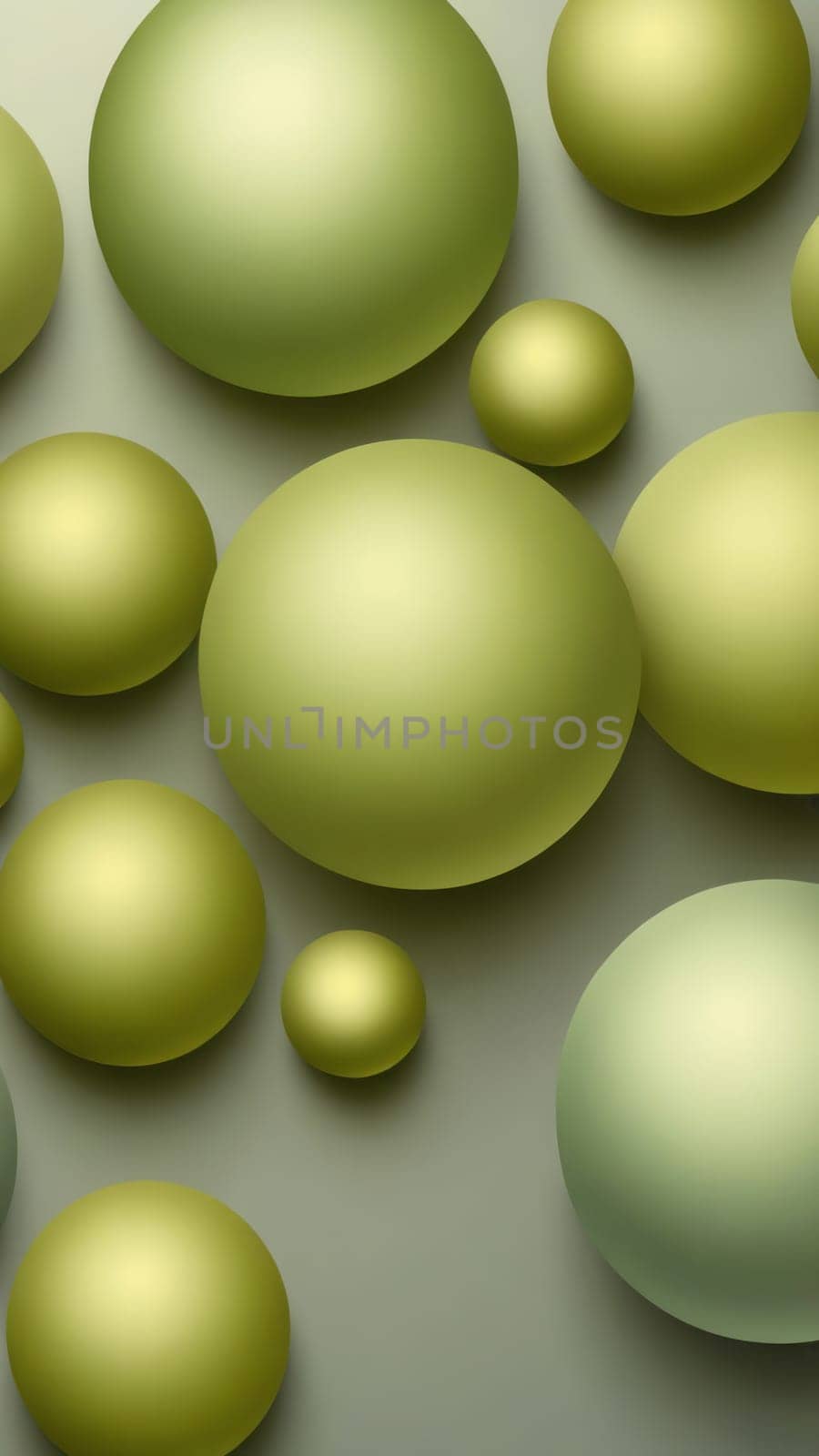 A gradient wallpaper with Globular shapes using olive and lightgrey gradient colors. Generative AI.