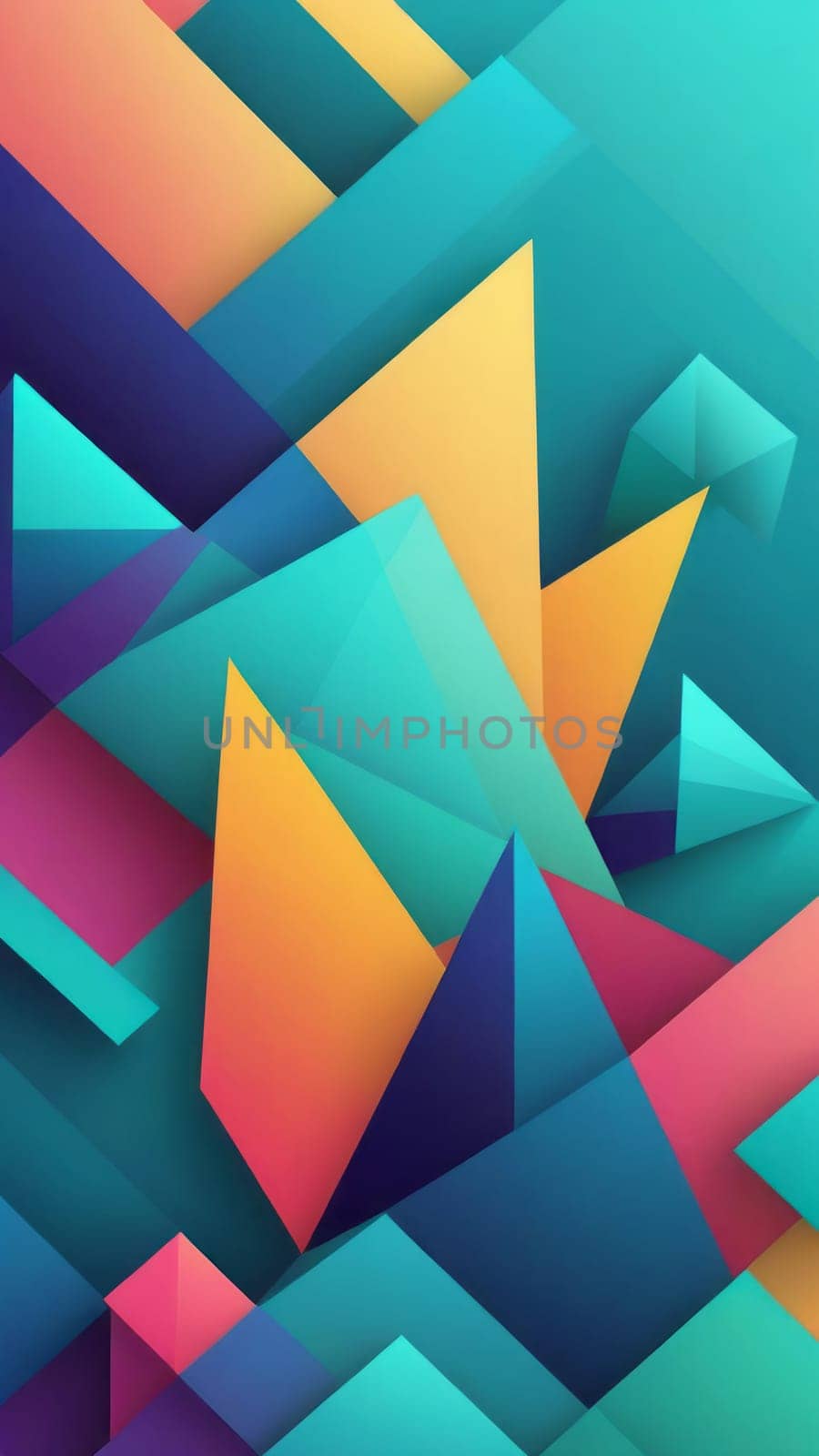 A gradient wallpaper with Cubist shapes using aqua and mediumorchid gradient colors. Generative AI.