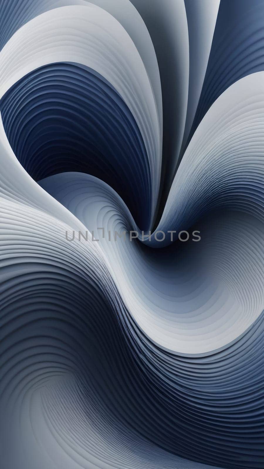A gradient wallpaper with Vortex shapes using gray and navy gradient colors. Generative AI.