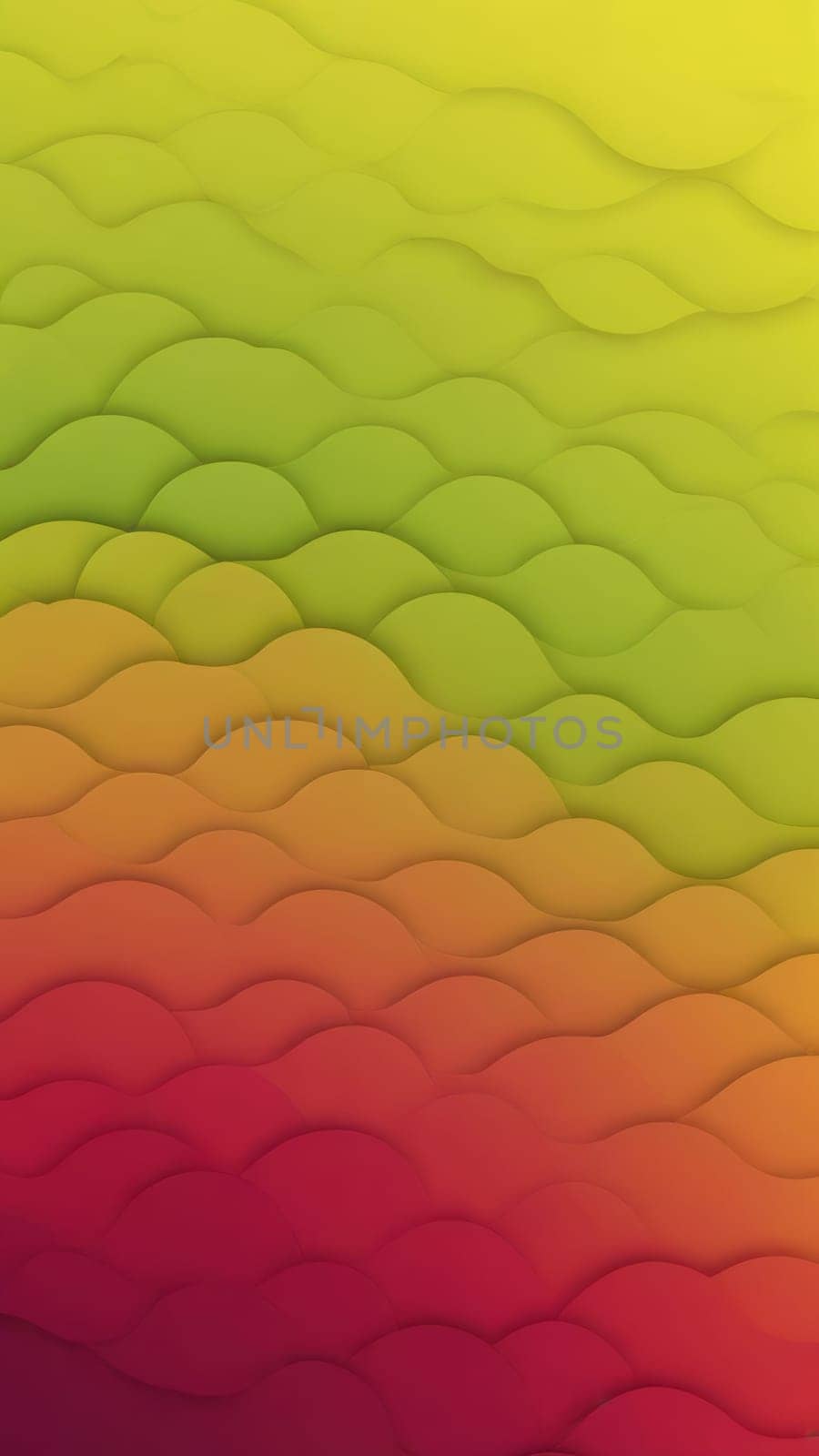 A gradient wallpaper with Scalloped shapes using lime and maroon gradient colors. Generative AI.