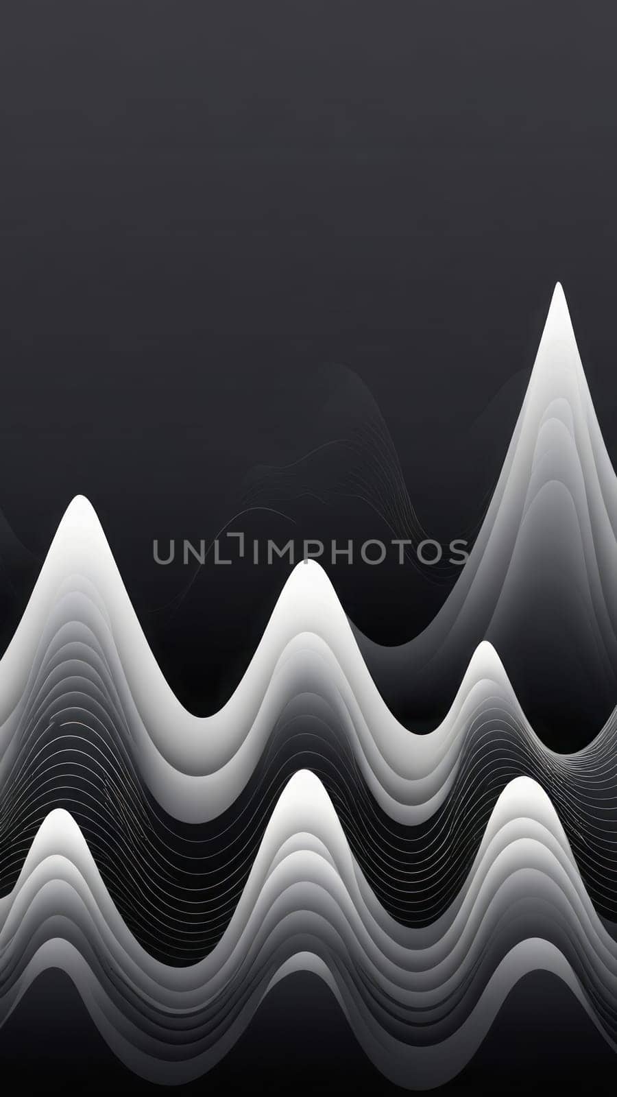 A gradient wallpaper with Waveform shapes using black and gray gradient colors. Generative AI.