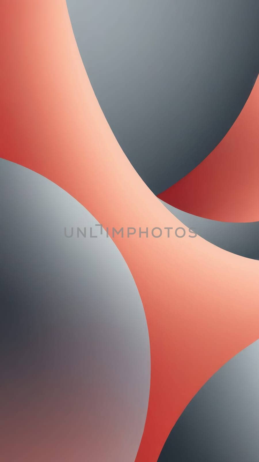 A gradient wallpaper with Parabolic shapes using gray and coral gradient colors. Generative AI.
