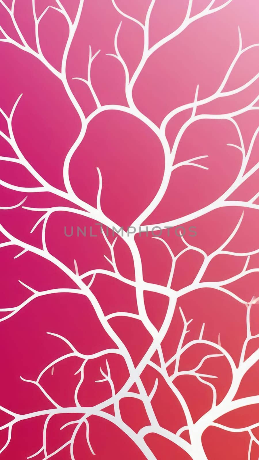 A gradient wallpaper with Branched shapes using white and hotpink gradient colors. Generative AI.