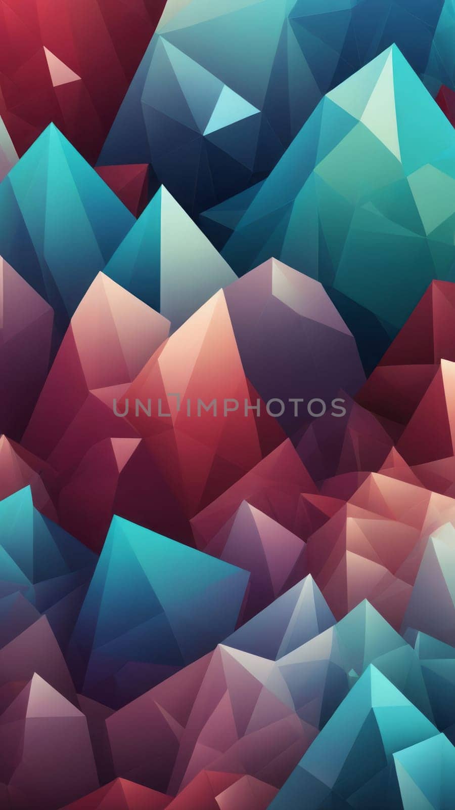A gradient wallpaper with Crystalline shapes using maroon and powderblue gradient colors. Generative AI.