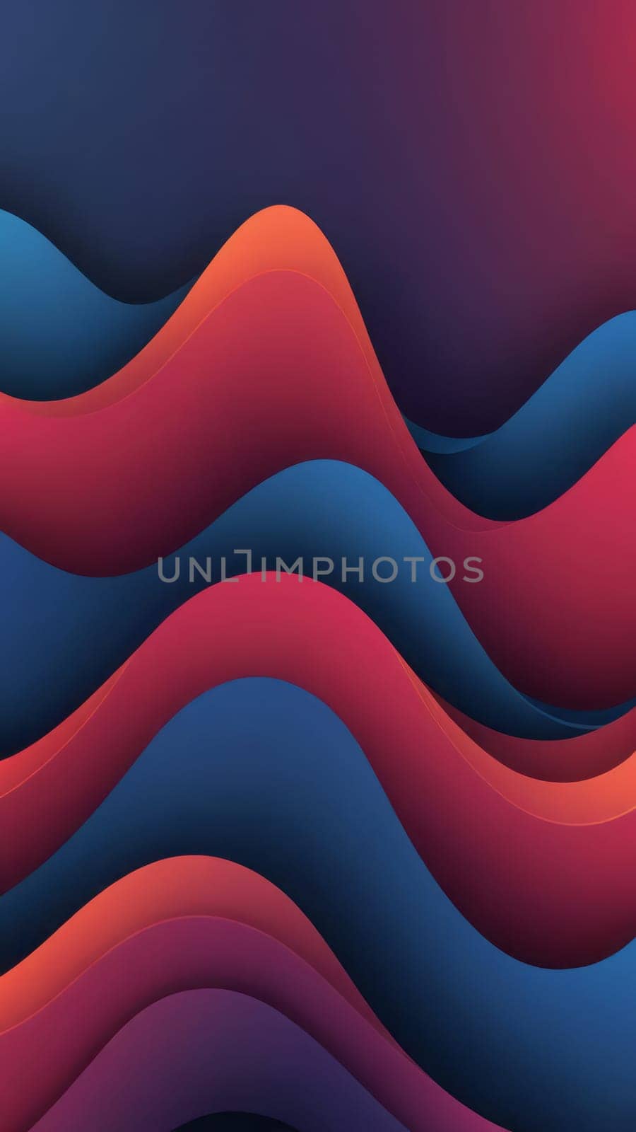 A gradient wallpaper with Flared shapes using maroon and navy gradient colors. Generative AI.