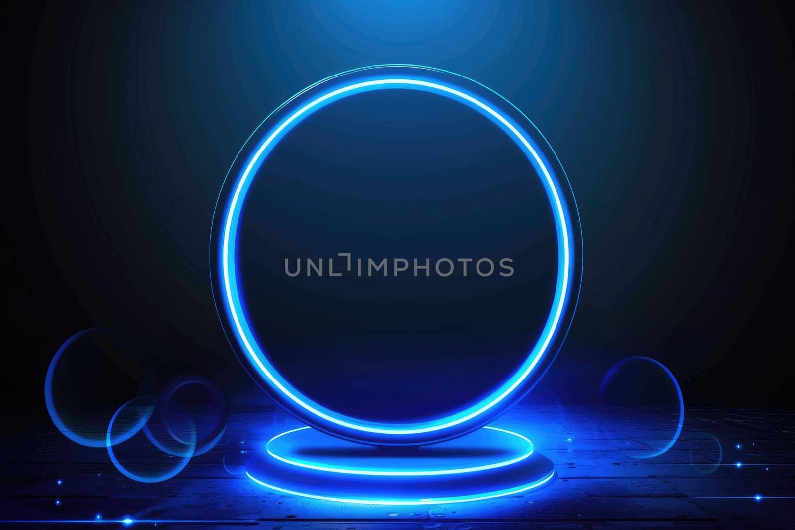 Hologram portal podium. Advertising concept. Generative AI.