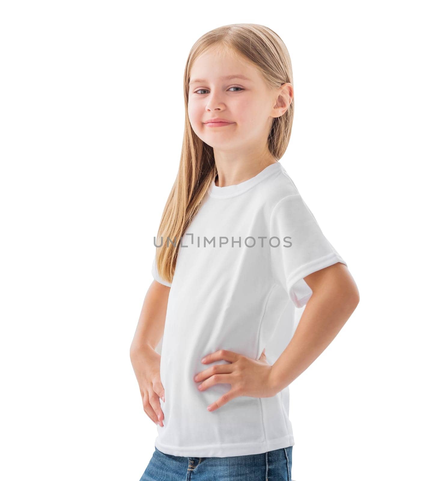 Girl in a white blank t-shirt isolated by GekaSkr