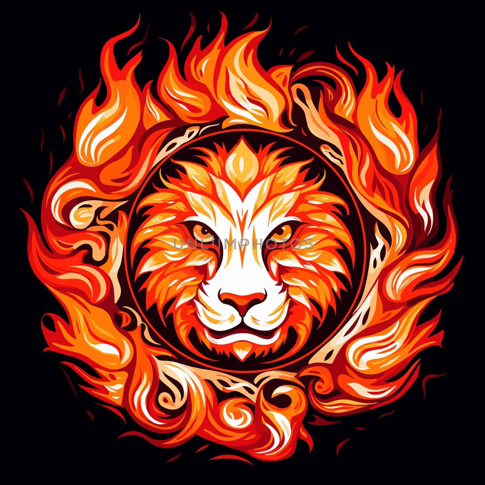 A vibrant portrait of the lion king of beasts in a psychedelic vector pop art style. Graphic design element and template for t-shirt print, sticker, poster, etc.