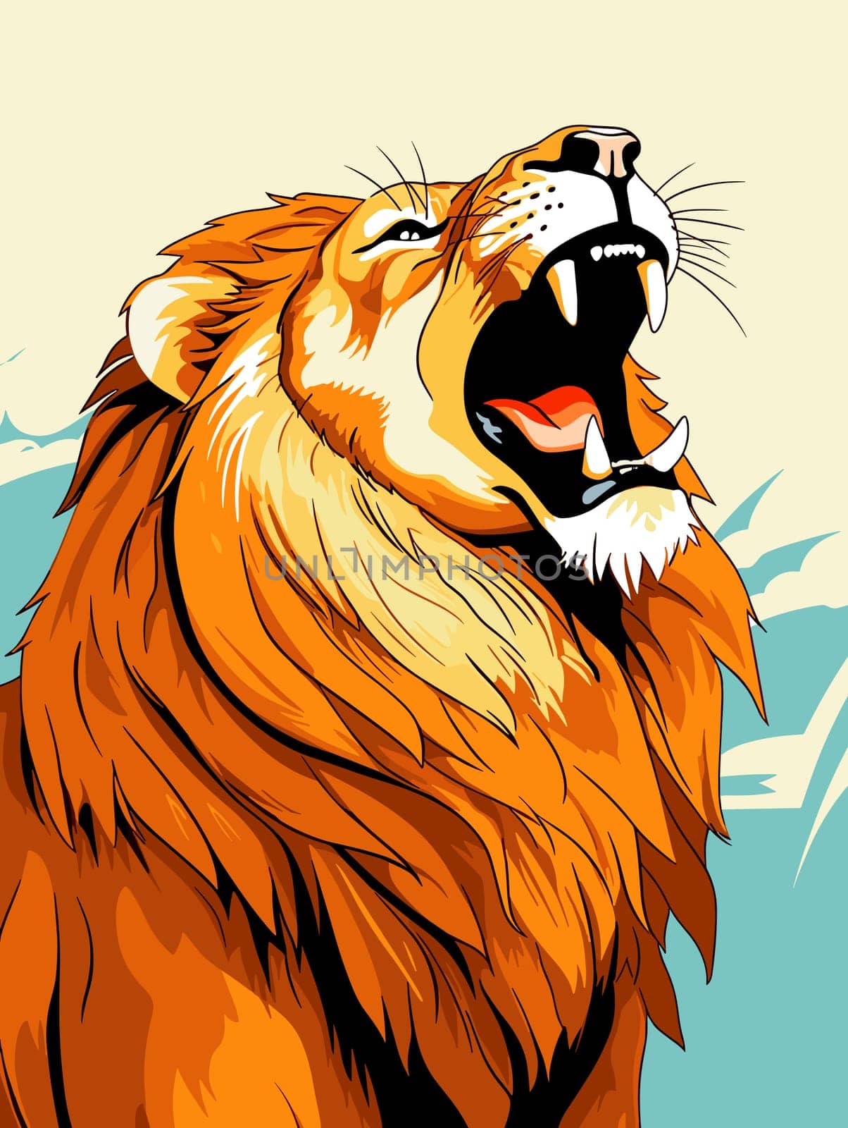 Portrait of a lion with a gorgeous mane in vector pop art style by palinchak