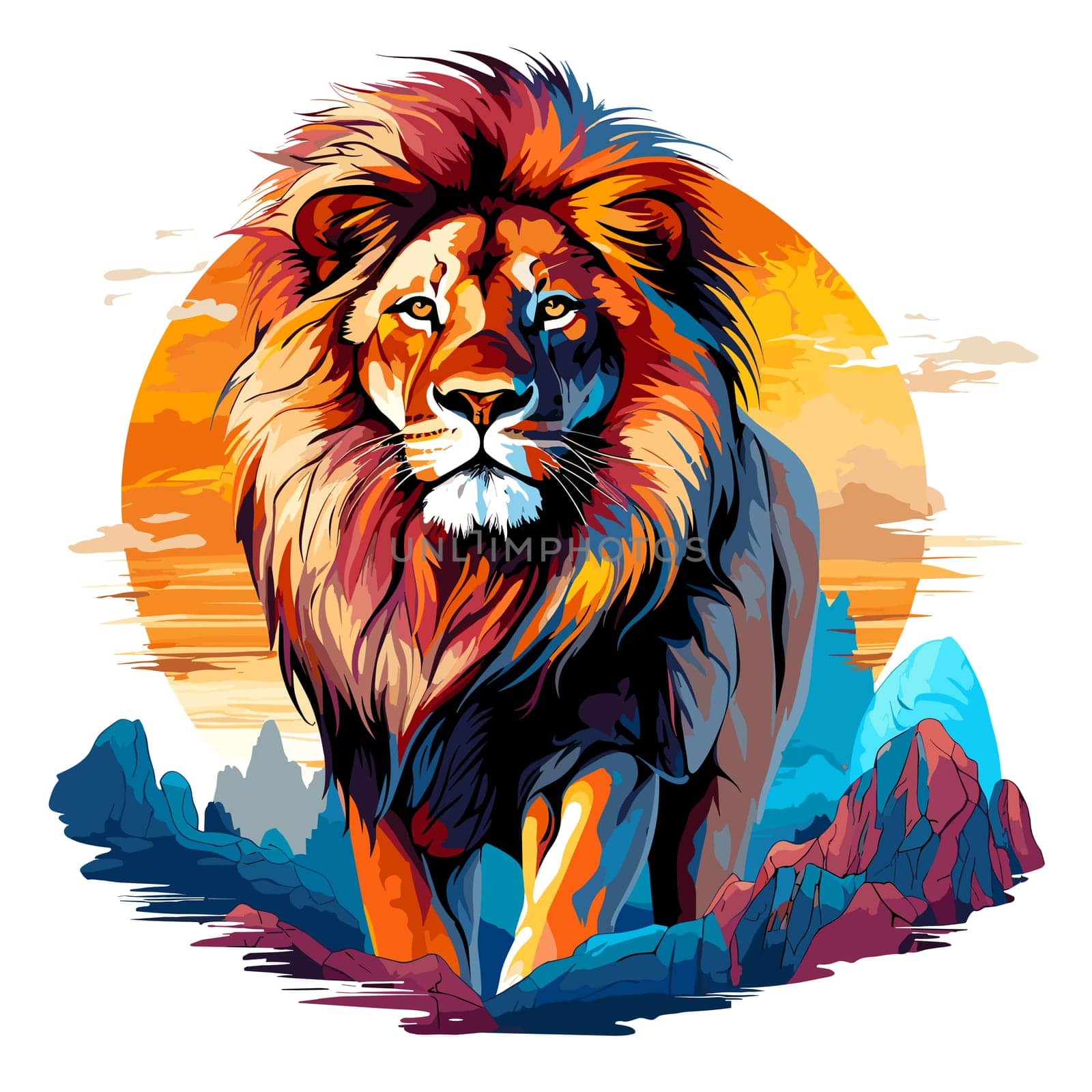 Portrait of a lion with a gorgeous mane in vector pop art style by palinchak