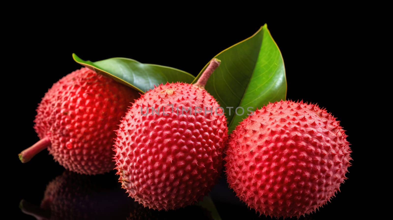 Fresh red litchi lichee, lychee. Litchi chinensis background. AI