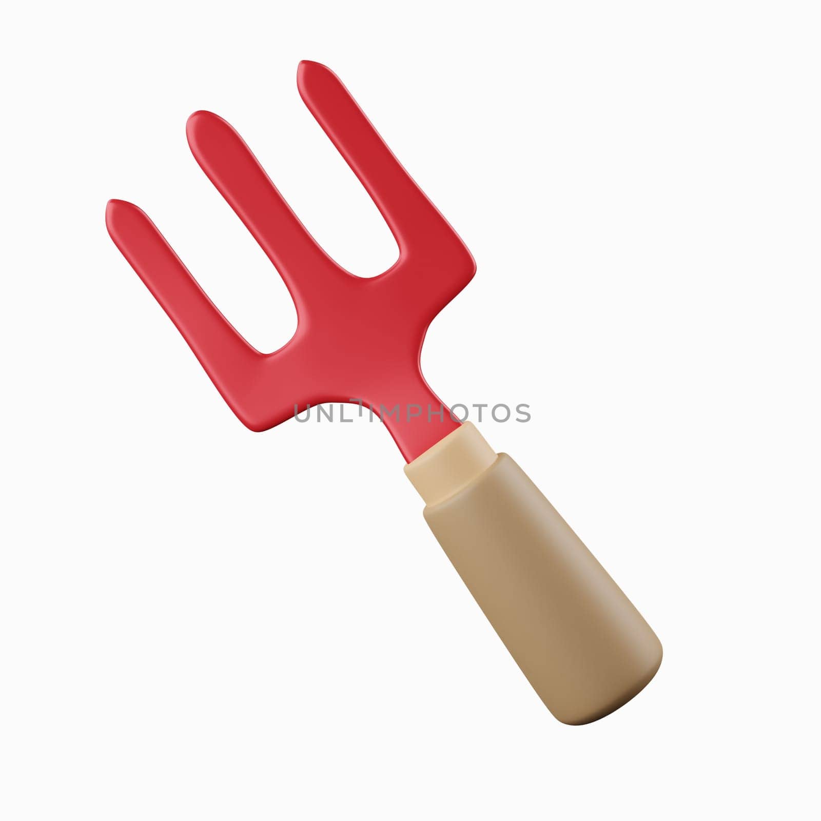 3d shoveling fork. garden tool. Gardening. icon isolated on white background. 3d rendering illustration. Clipping path.
