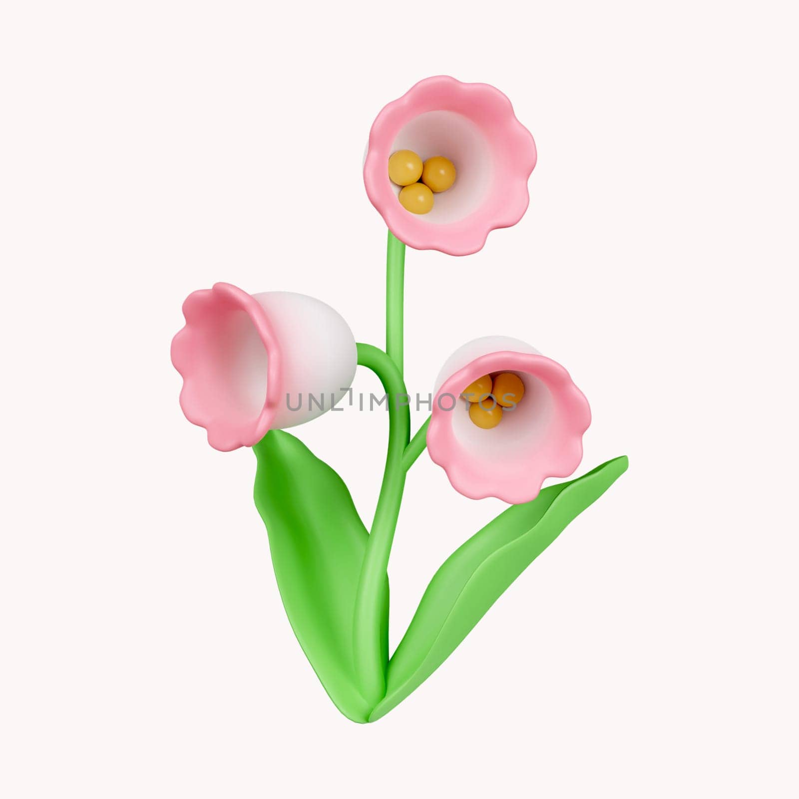 3d Lily of the Valley flower. icon isolated on white background. 3d rendering illustration. Clipping path..