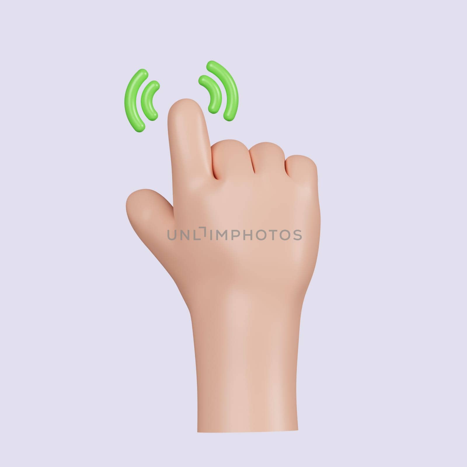 3d Computer cursor with hand and click. Diverse man arms with fingers press button, pointing or touch fingerprint scan. icon isolated on gray background. 3d rendering illustration. Clipping path..