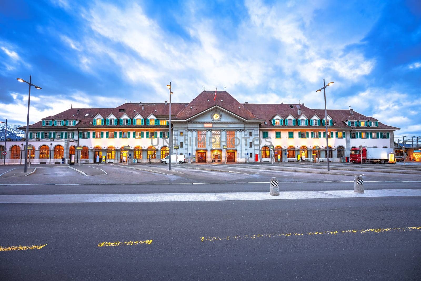 Town of Thun train station dawn view by xbrchx