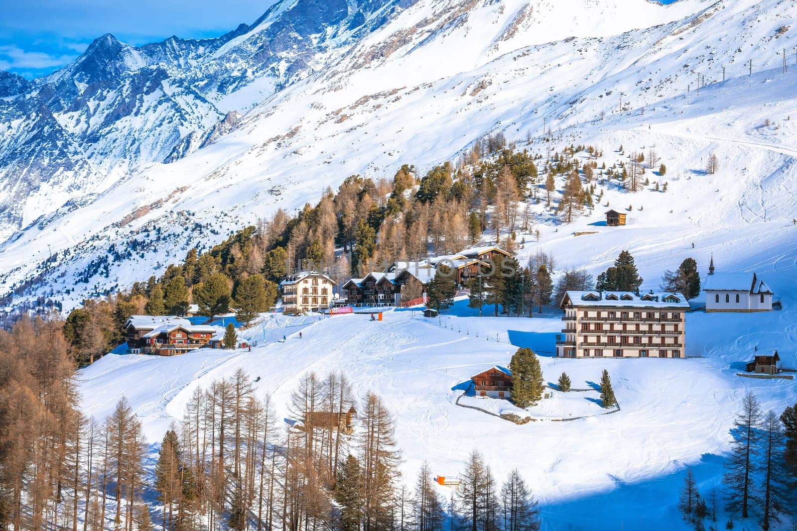 Riffelalp ski area in Zermatt mountains view, Valais region in Switzerland Alps