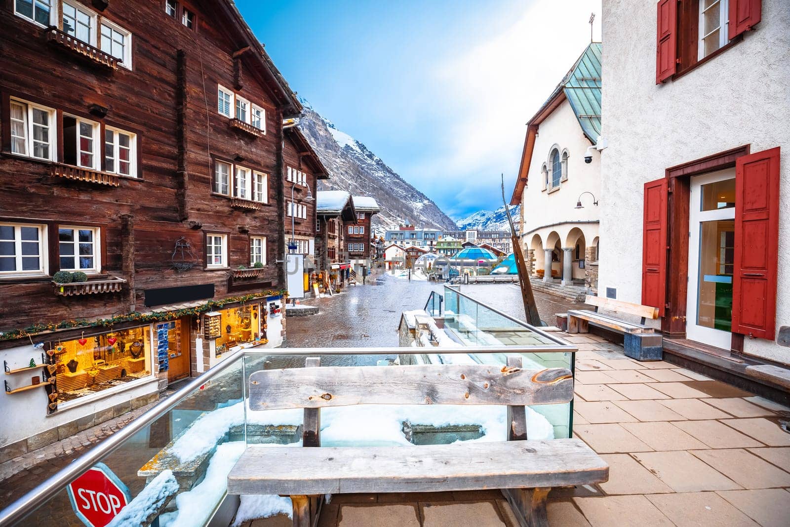 Idyllic town of Zermatt city center view, luxury winter destination in Switzerland