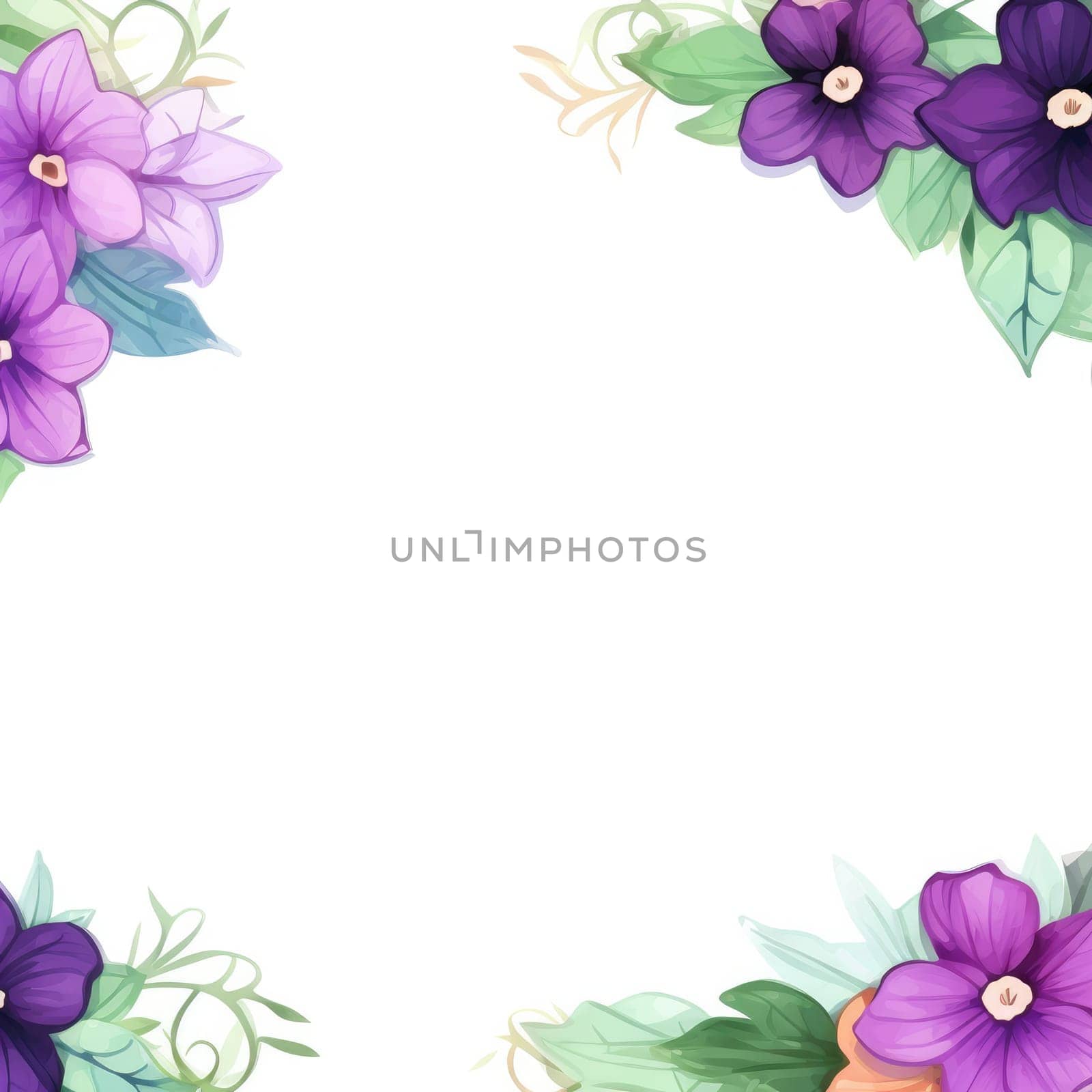 Watercolor flowers frame illustration for greeting card. Generative AI by itchaznong