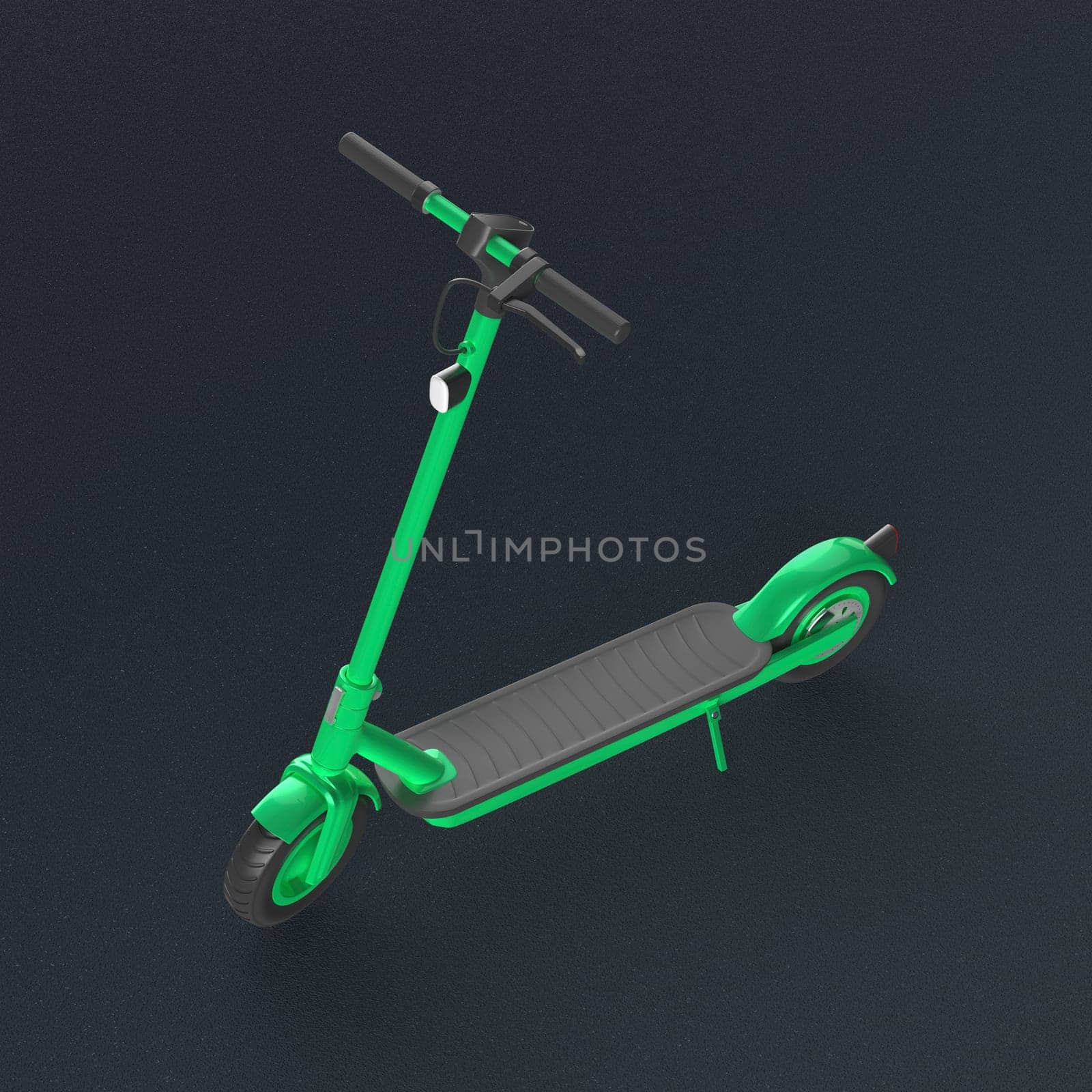 Green modern electric scooter on asphalt