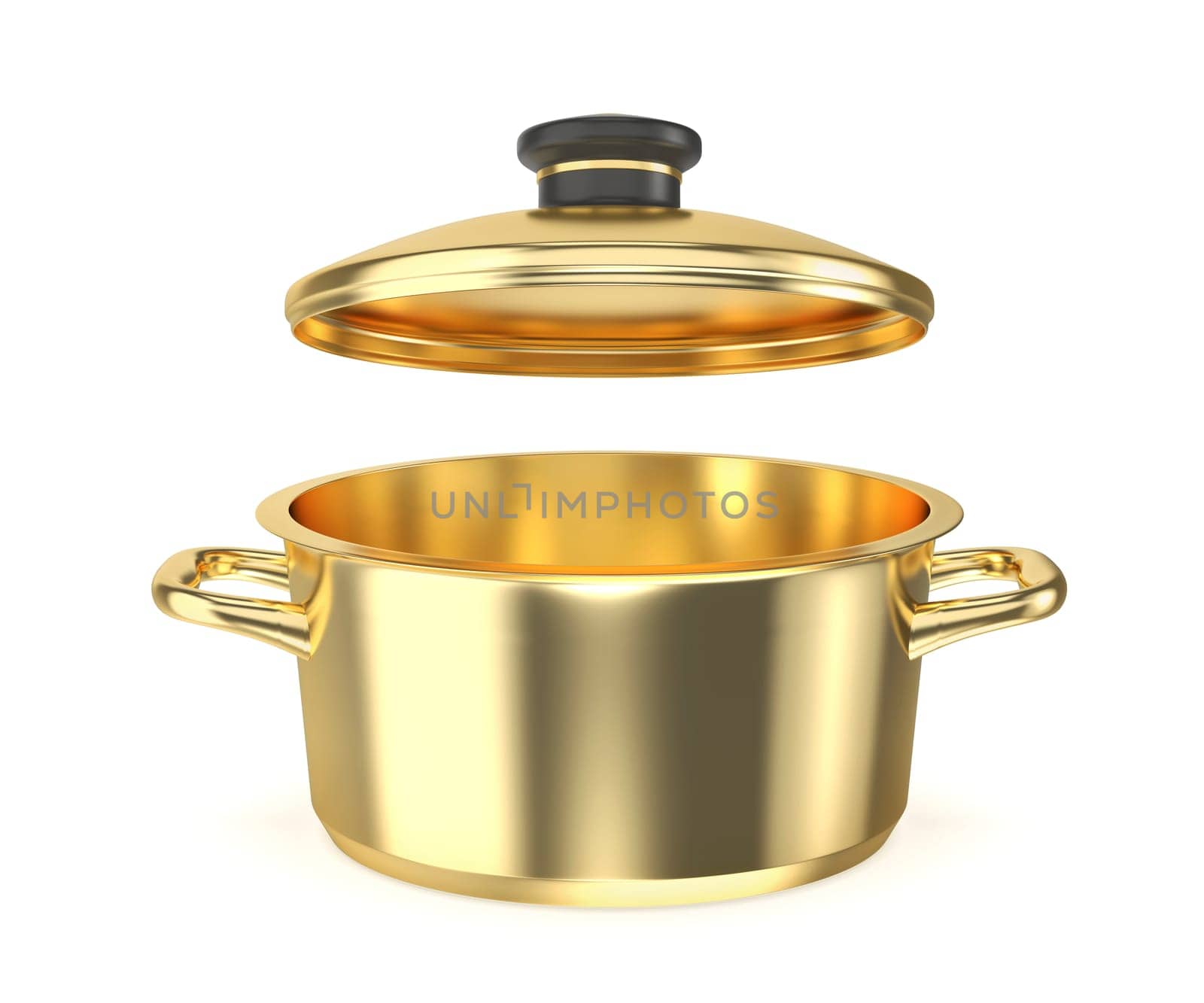Empty golden cooking pot on white background