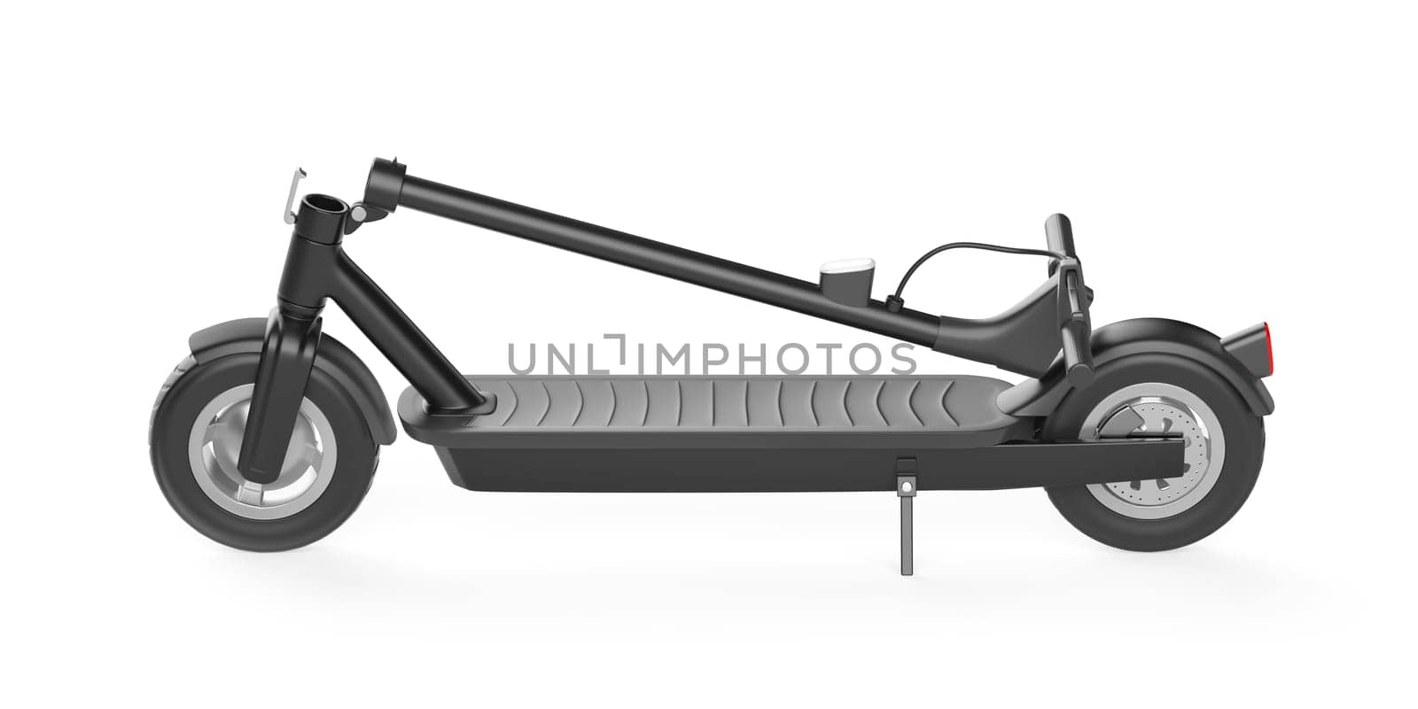 Folded electric scooter on white background